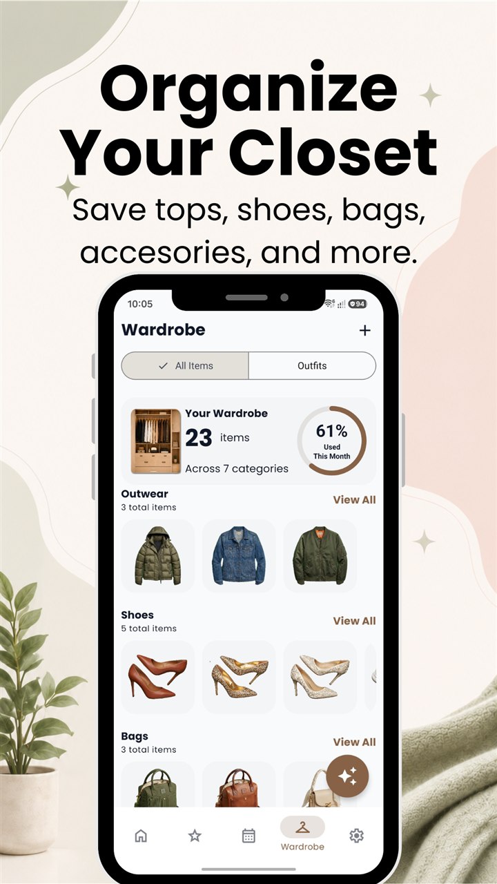 Sisne digital wardrobe organizer for clothes, shoes, and accessories