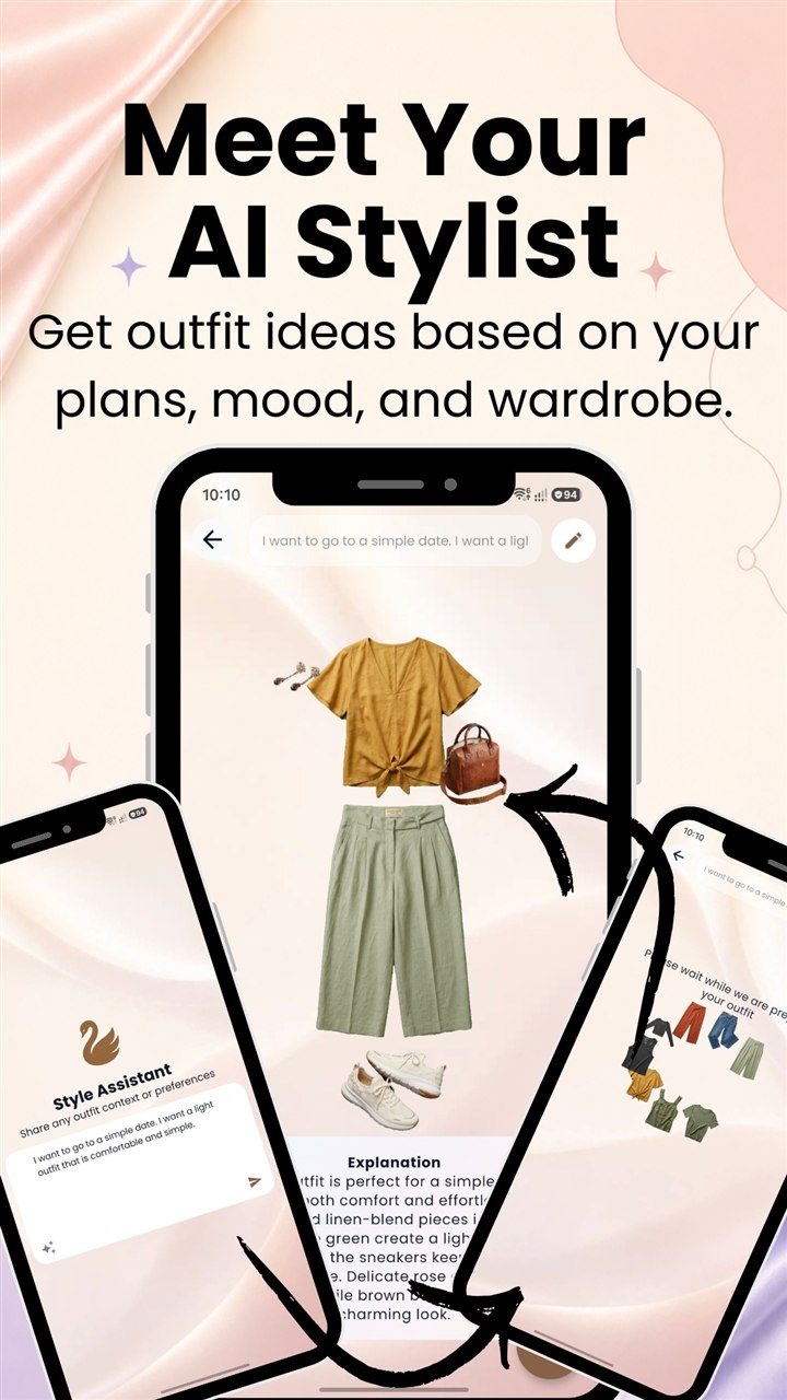 Sisne AI stylist creating an outfit from wardrobe items