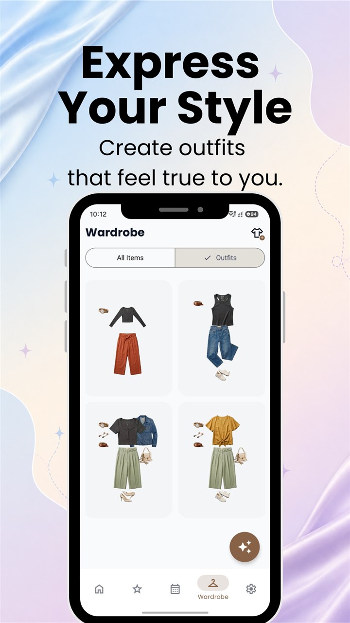 Sisne outfit creator with saved wardrobe combinations